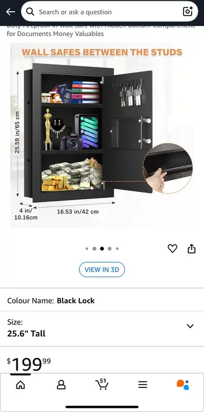 25.6" Tall Wall Safes Between the Studs Fireproof NEW, View more