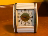 Vintage Westclox Travel Alarm Clock Beige Oval Accordion Wind Up