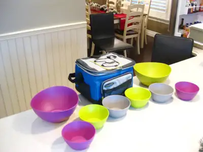 New Personal Size Thermos Soft Cooler & 8 Piece Camping Bowl Set, View more