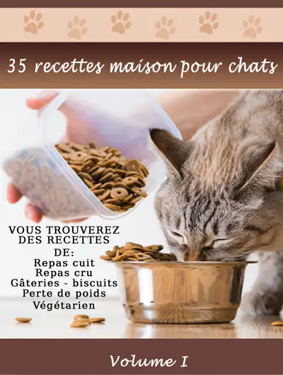Un livre électronique (ebook) de repas cuit, repas cru, biscuit, gâteaux et friandises pour chat. PO...