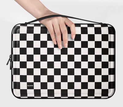 Japanese black and white checkered laptop bag, View more