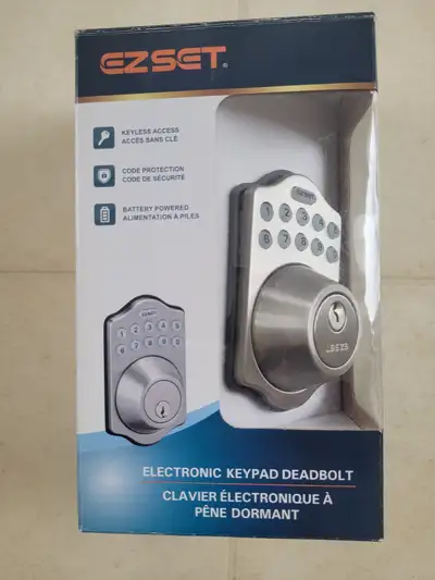 EZSET Electronic Keypad Deadbolt Door Lock, Satin Nickel ... New in box New price $ 99 at Canadian T...