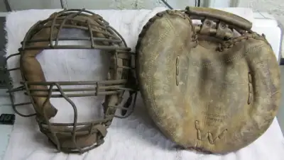 Vintage Baseball catcher's mask and mitt 1930's, View more
