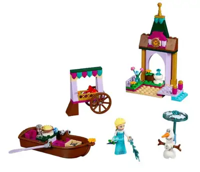 Elsa and Olaf on LEGO® l Disney Elsa’s Market Adventure. There’s a cart selling fruit and vegetables...