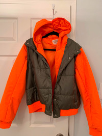 Orange Olive Puffer Jacket For Women