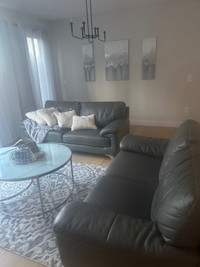 Two grey * real leather couches 
