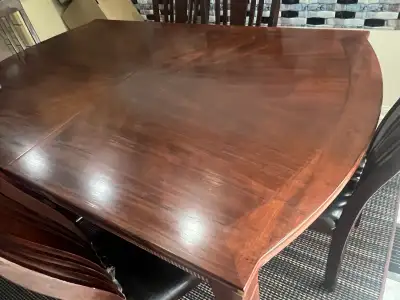 Wood Dining Table, extendable with 6 chairs, used and good, View more