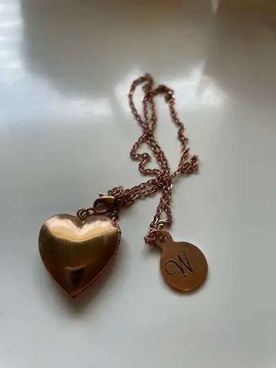 “W” Initial Heart Shaped Locket Necklace , View more