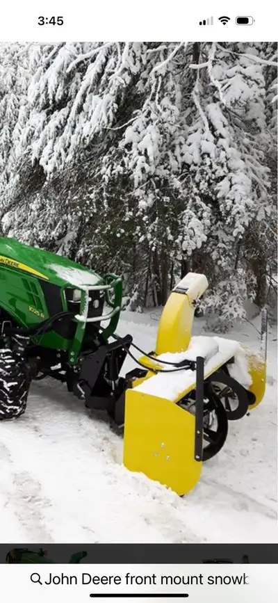 John Deere 54 inch front mount snowblower came off John Deere 1025R tractor, complete with brackets,...