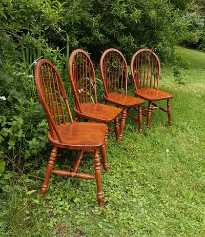 Four Oak Bowback Dining Chairs, View more