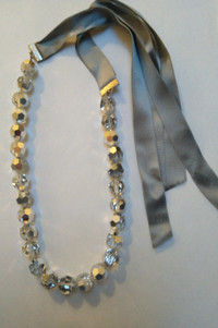 Beaded Heliotrope necklace with satin ribbon