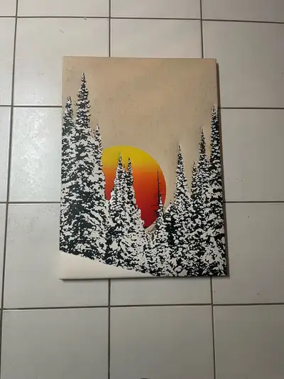 Vintage Tamarack Canvas Screen Print MCM Moon Sun Silhouette Art Pre-owned condition with some wear...