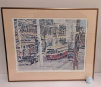 G. Paraghamian Signed "Humber Street Car" Print Frame 21x17.5"