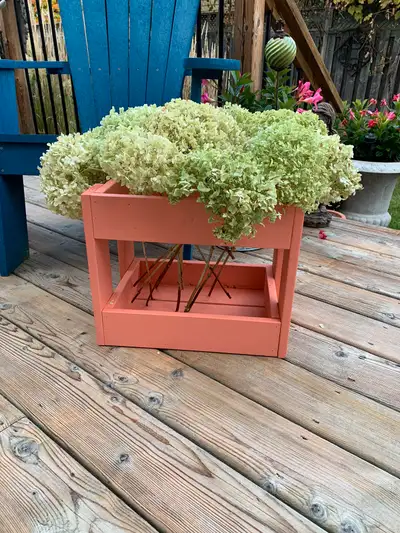 Painted crate with hydrangeas , View more