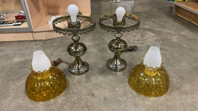 PAIR OF VINTAGE LAMPS BRASS/GLASS/PLASTIC - in Indoor Lighting & Fans in Delta/Surrey/Langley