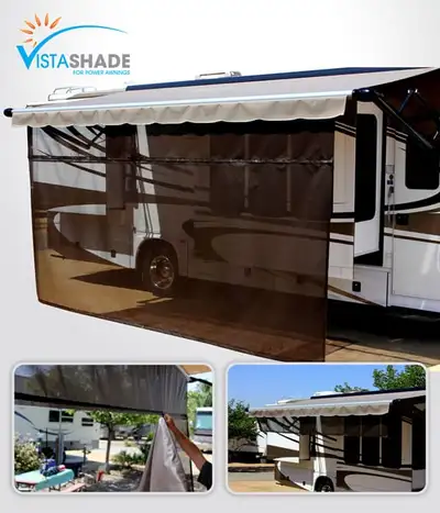 19ft Vista Shade Screen for Awning . has 2x19 ft section that stays attached to awning and 6x19ft se...