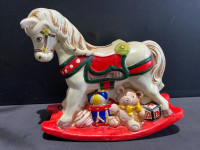 Vintage Enesco Ceramic Rocking Horse Money Piggy Bank 1981