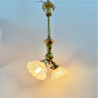 Antique Brass Double Light Pendant With Opalescent Shades