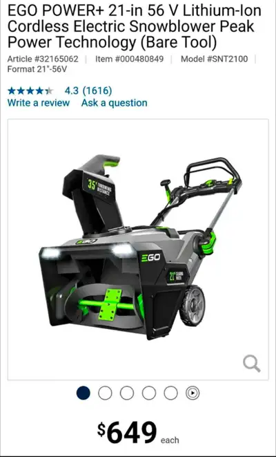 new ego 35" snowblower (tool only), View more