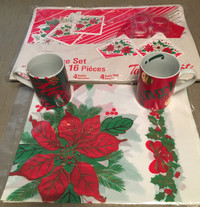 Christmas in a box-Set of 4 table settings, tablecloth and cups