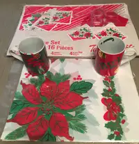 Christmas in a box-Set of 4 table settings, tablecloth and cups