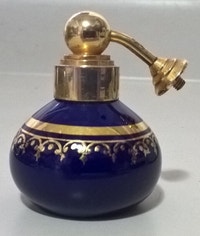 Vintage LIMOGES France Cobalt Glass Perfume Bottle Empty Atomize