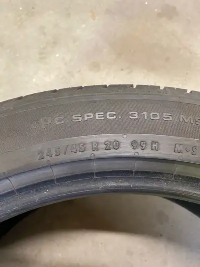 I'm selling 4 used Continental Tires, size 245/45R20 99H M+S. The tires were manufactured on the 12t...