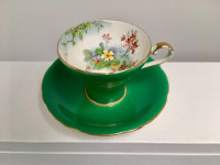Aynsley Green Corset China Tea Cup and Saucer with Floral Design
