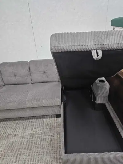 Grey Corduroy Sectional , View more