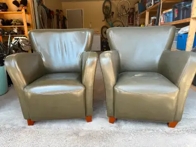 Two green chairs. Pretty good shape but has kitty cat claw marks. These could be hidden with some po...