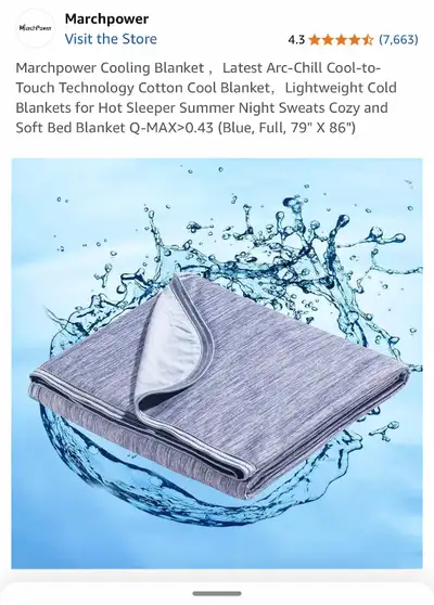 Arc Chill Cooling Blanket 79X86 Full Size Blue- Brand New, View more