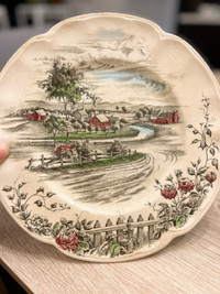 Vintage 'The Road Home' Dinner Plates, 10" Plates, Ironstone
