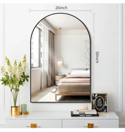 FORBATH Arched Mirror, 26"x38" Black Bathroom Mirror, Metal Framed Modern Vanity Mirror, Home Decor...