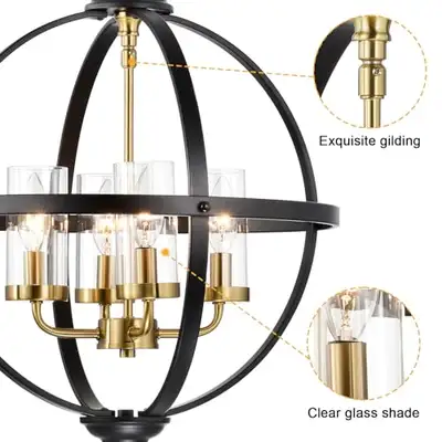 FAULTY Treekee Rustic Chandelier, 17" Black and Gold Finish Glas, View more