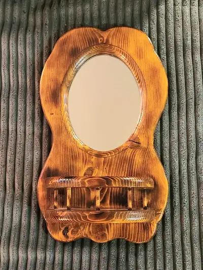 Vintage Wood Wall Hanging Mirror with Shelf, View more