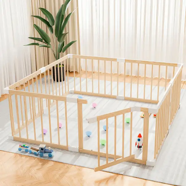 Wooden Baby Playpen, Baby Playard Area Indoor, 53"x 53"