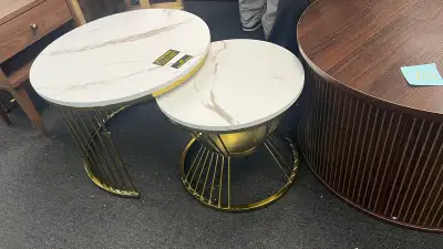 Round Nesting Coffee Table Set of 2, White Modern End Tables , View more