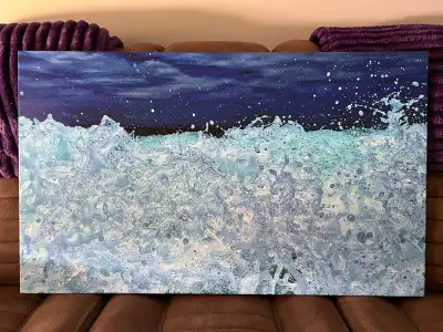 Professionally mounted ocean wave on canvas art piece. Created from a high resolution photo. 40 inch...