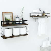 Floating Shelves Wall Mounted, Bathroom Shelves with Towel Bar