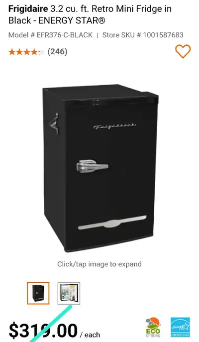 Frigidaire 3.2 cu. ft. Retro Mini Fridge in Black - ENERGY STAR®, View more
