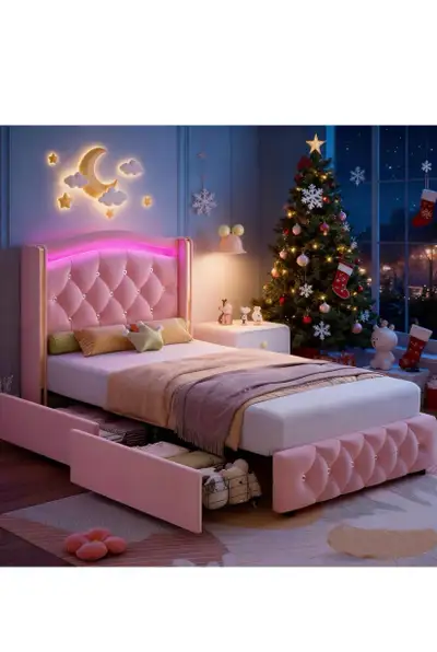 HIFIT Twin LED Bed Frame Princess Pink, View more