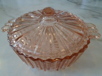 Pink Depression Glass Candy Dish with Cover