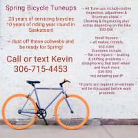 Bicycle tune ups and repairs in Saskatoon and area
