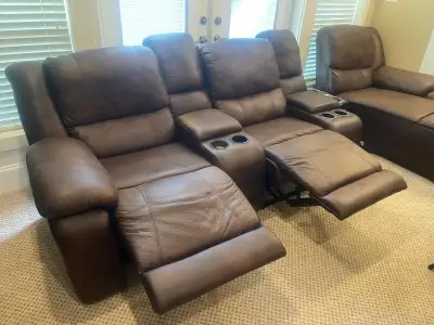 2 PC Theatre Leather Sofa with Chaise Lounge chair, View more