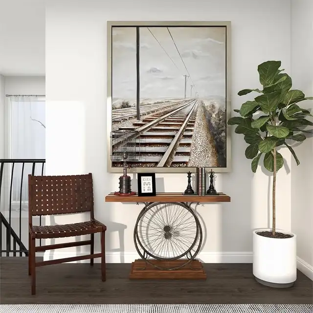 Deco 79 Wood Bike Wide Slatted Top Console Table with Dual Wheel in Other Tables in City of Toronto - Image 3