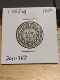XF 1886 England .925 silver shilling coin KM #734
