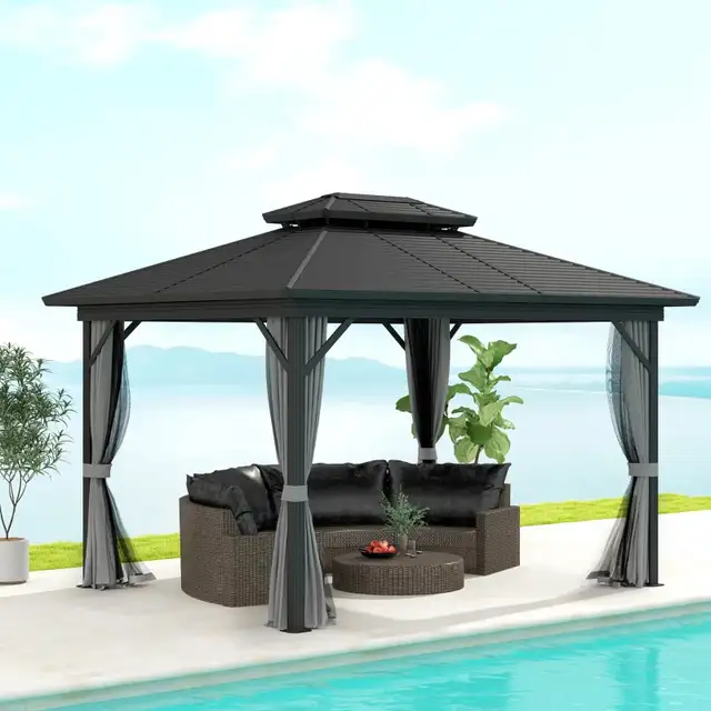 10' x 12' Hardtop Gazebo, Sun Shelter with Double Tier Metal Roo in Patio & Garden Furniture in Markham / York Region - Image 10