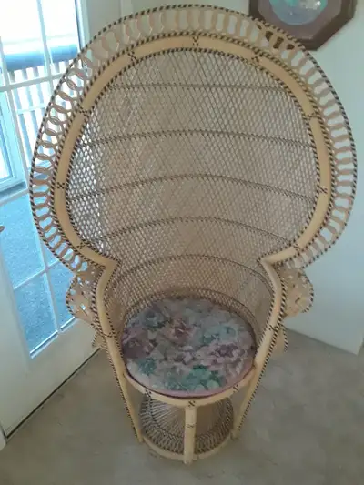 Full Size Fan wicker chair with cushion. In very good condition from a smoke free home. Perfect for...