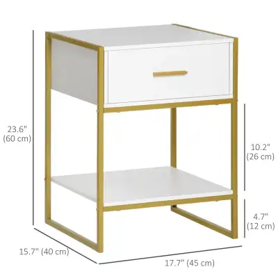 White Morden Bedside Table with Drawer and Shelf, Bedside Cabine, View more
