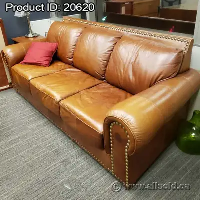 Brown Leather Sofa Couch Set w/ Nailhead Trim, View more